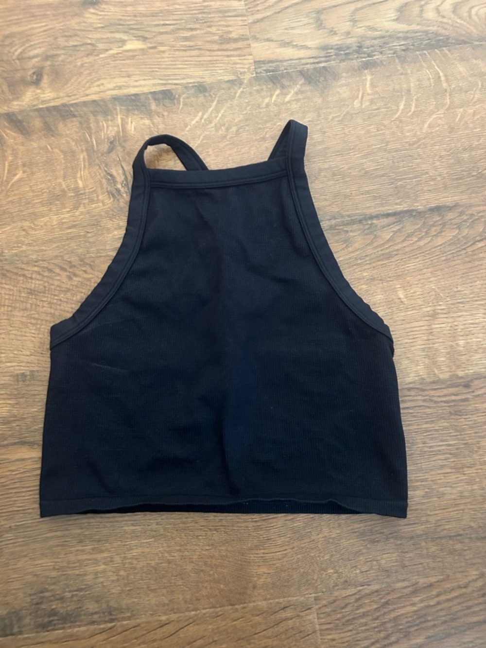 Black Ribbed High Neck Crop Tank Top